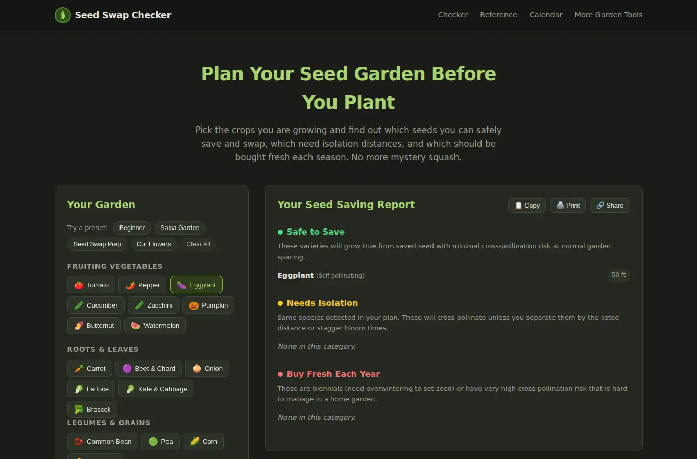 Screenshot of Seed Swap Compatibility Checker interface showing the project page in use